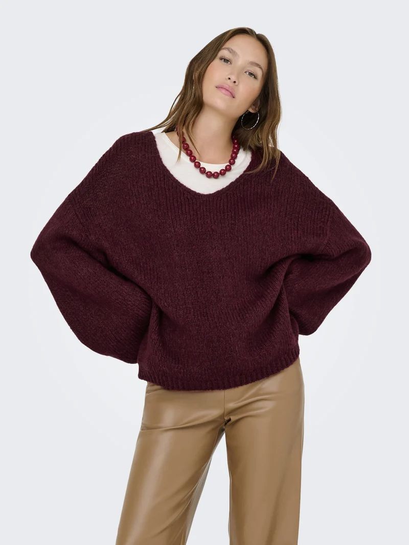 JDYDINEA L/S REVERSIBLE PULLOV. KNT, Cabernet