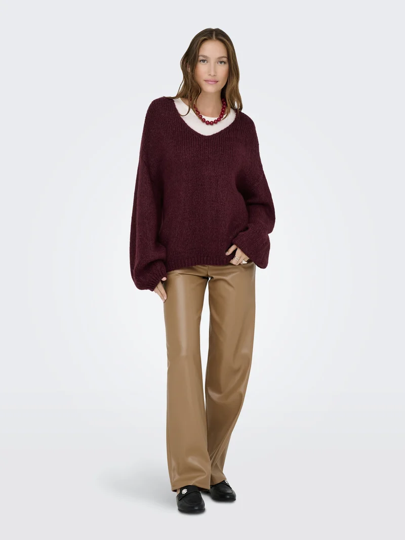 JDYDINEA L/S REVERSIBLE PULLOV. KNT, Cabernet