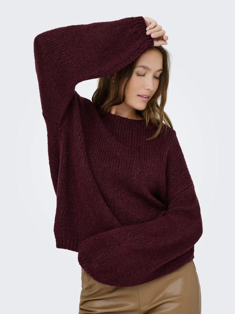 JDYDINEA L/S REVERSIBLE PULLOV. KNT, Cabernet