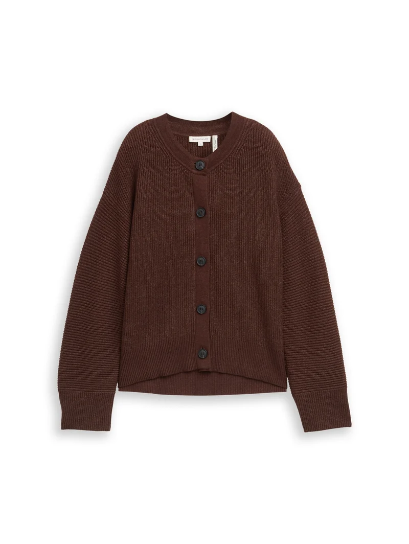 knit rib cardigan, dark pecan brown melange