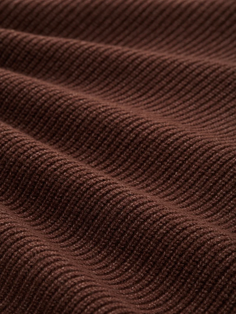 knit rib cardigan, dark pecan brown melange