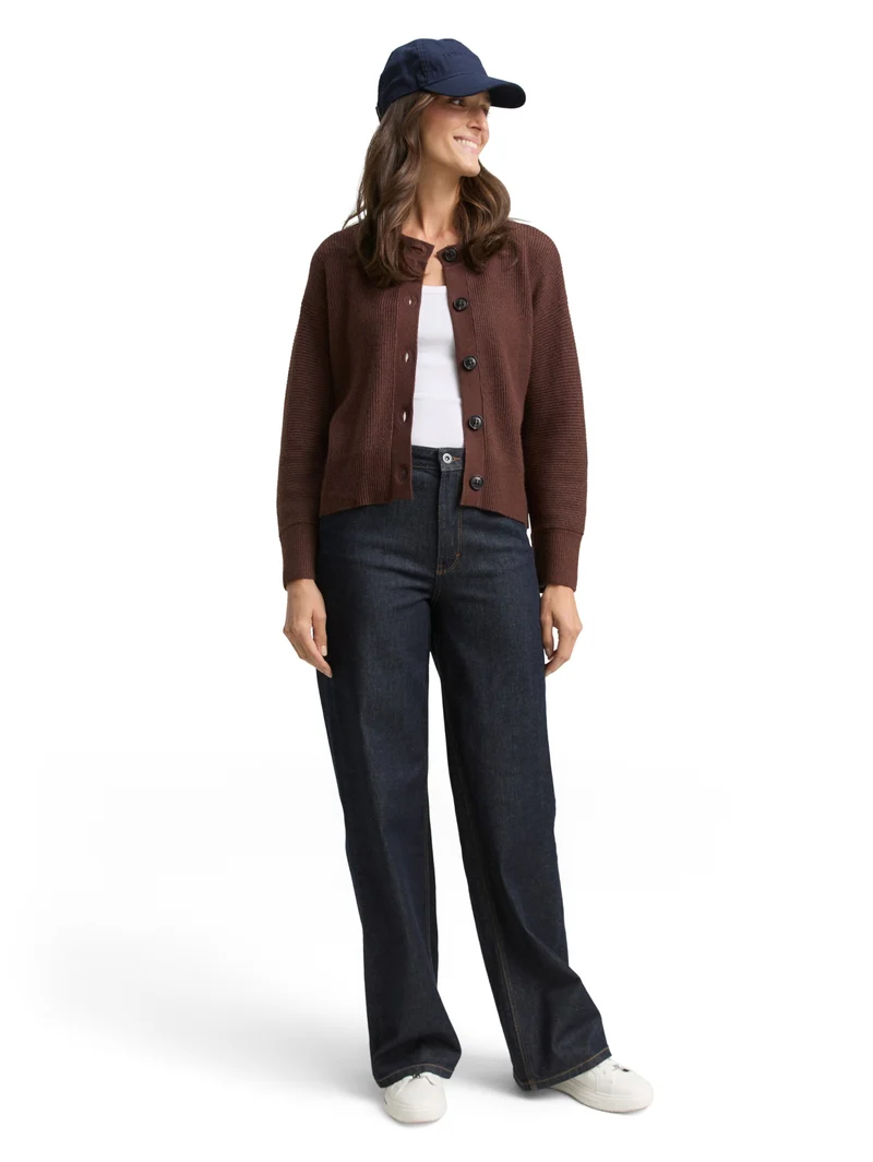 knit rib cardigan, dark pecan brown melange