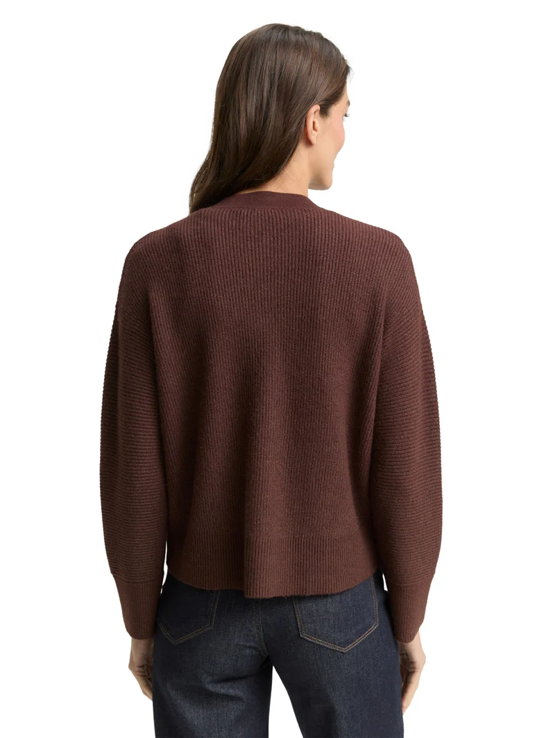 knit rib cardigan, dark pecan brown melange