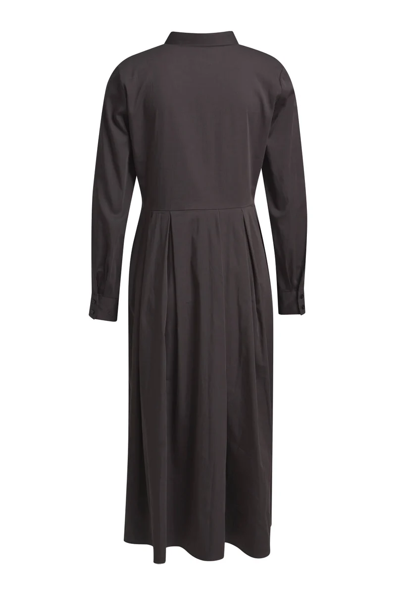 SOLID DRESS WITH PLEATS, CHOCO