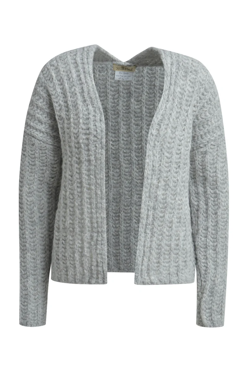 SHORT OPEN CARDIGAN, SILVER GREY MELANGE
