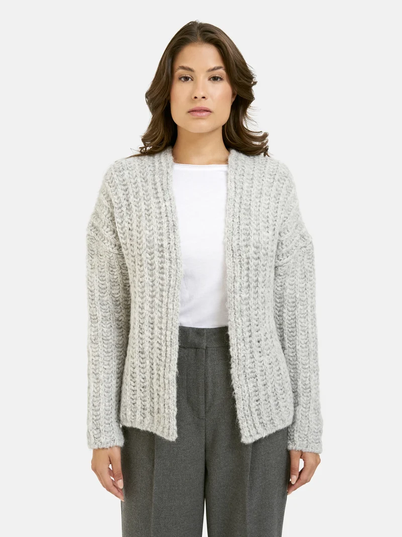 SHORT OPEN CARDIGAN, SILVER GREY MELANGE