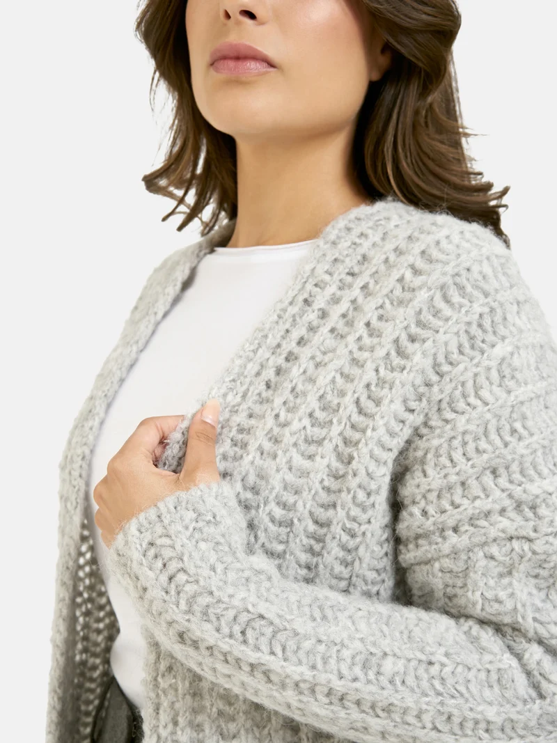 SHORT OPEN CARDIGAN, SILVER GREY MELANGE