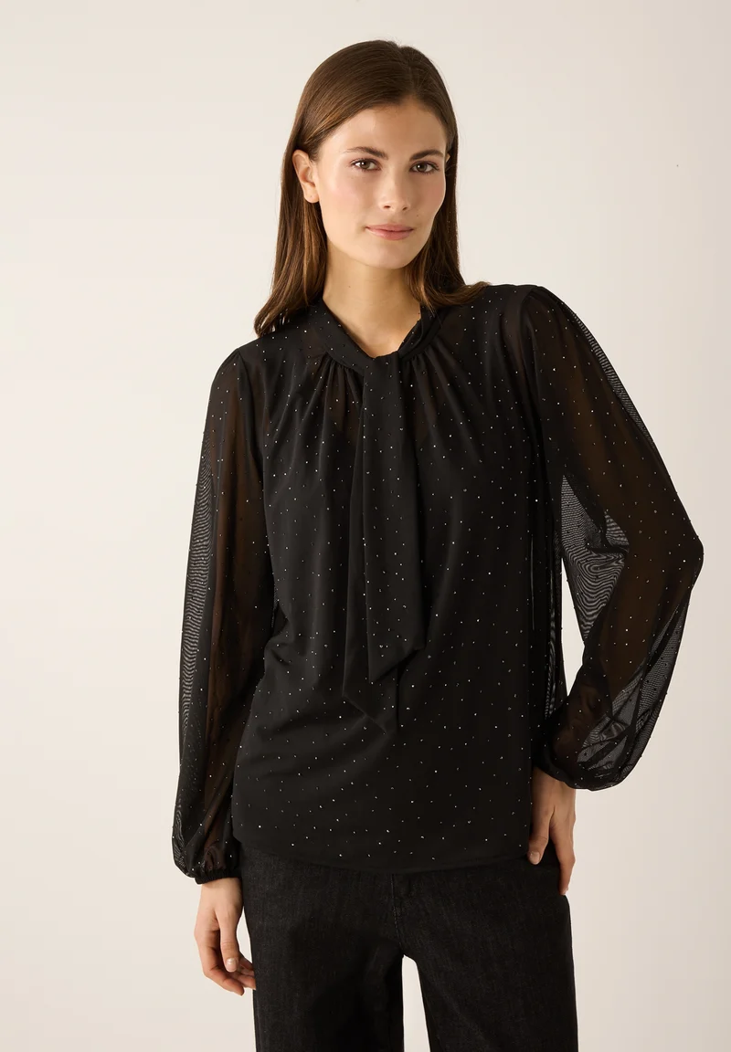 Mesh Shirt with Bow, black