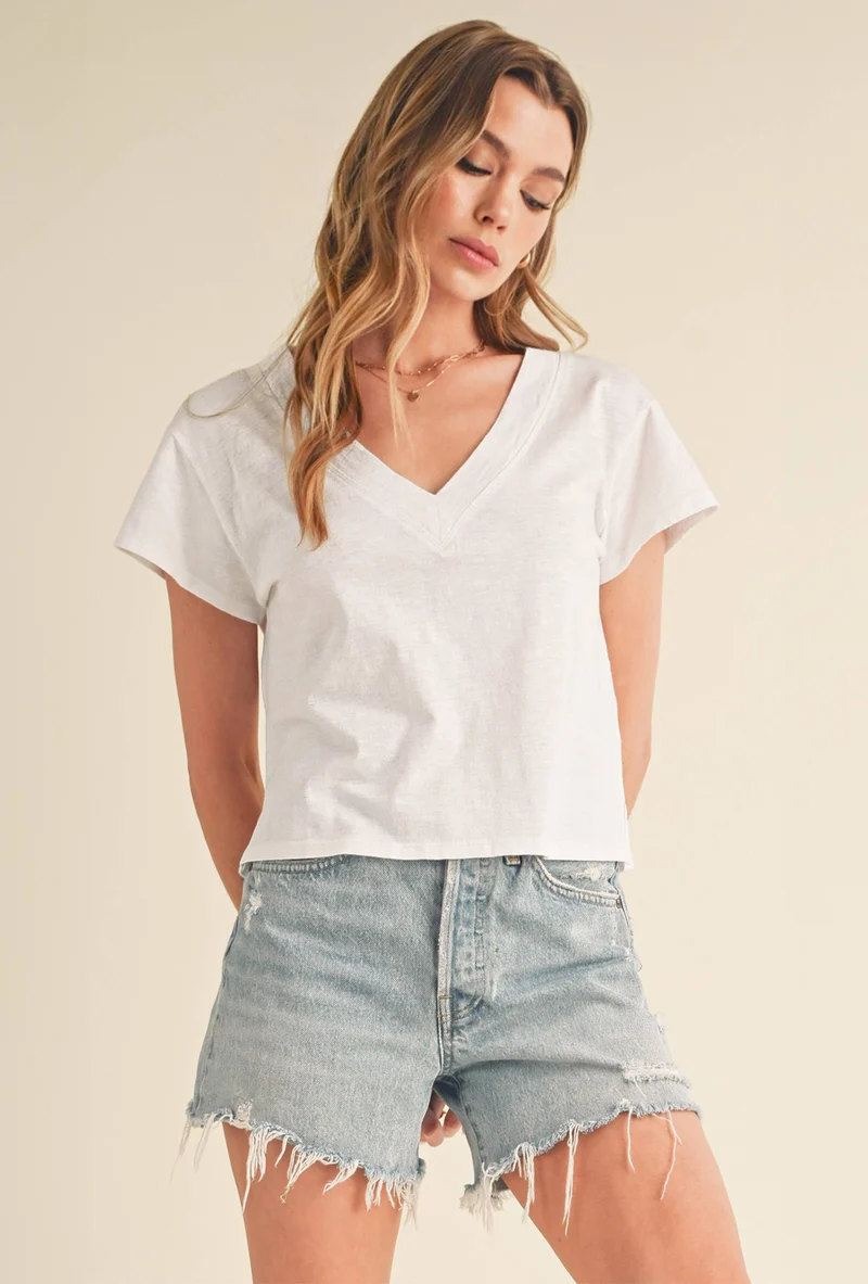 Short Sleeve V Neck Oat
