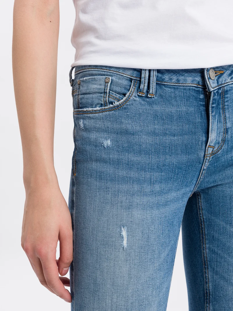 Giselle Damen Jeans Super Skinny Fit Mid Waist Ankle Lenght mittelblau