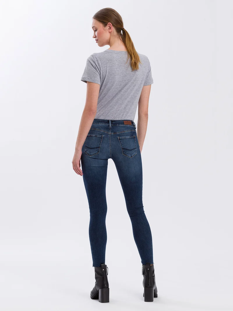 Giselle Damen Jeans Super Skinny Fit Mid Waist Ankle Lenght mittelblau