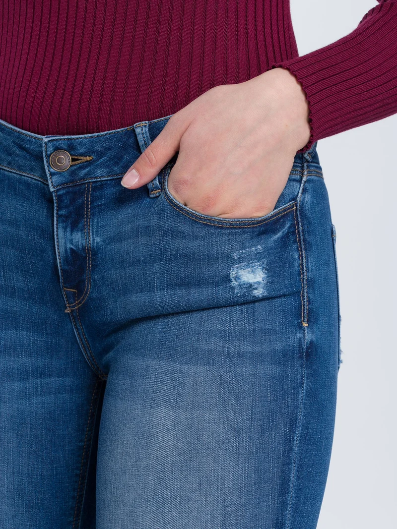 Giselle Damen Jeans Super Skinny Fit Mid Waist Ankle Lenght mittelblau