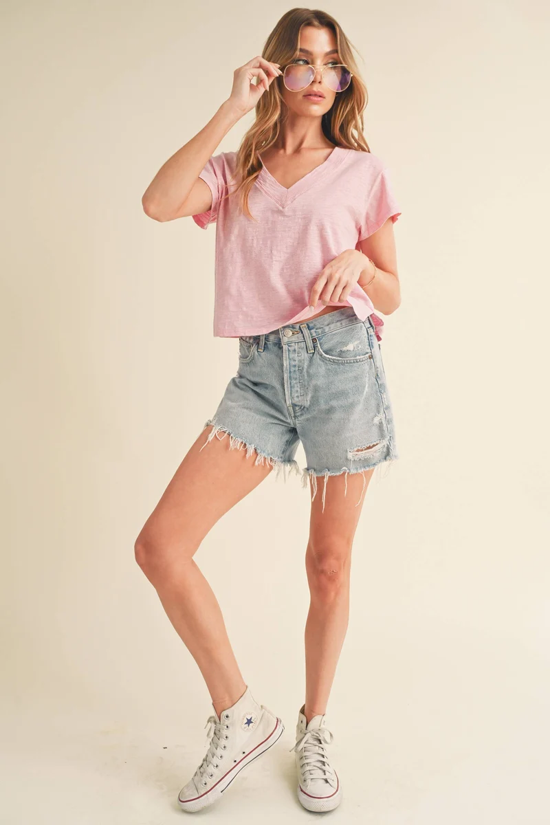 White V Neck crop tee
