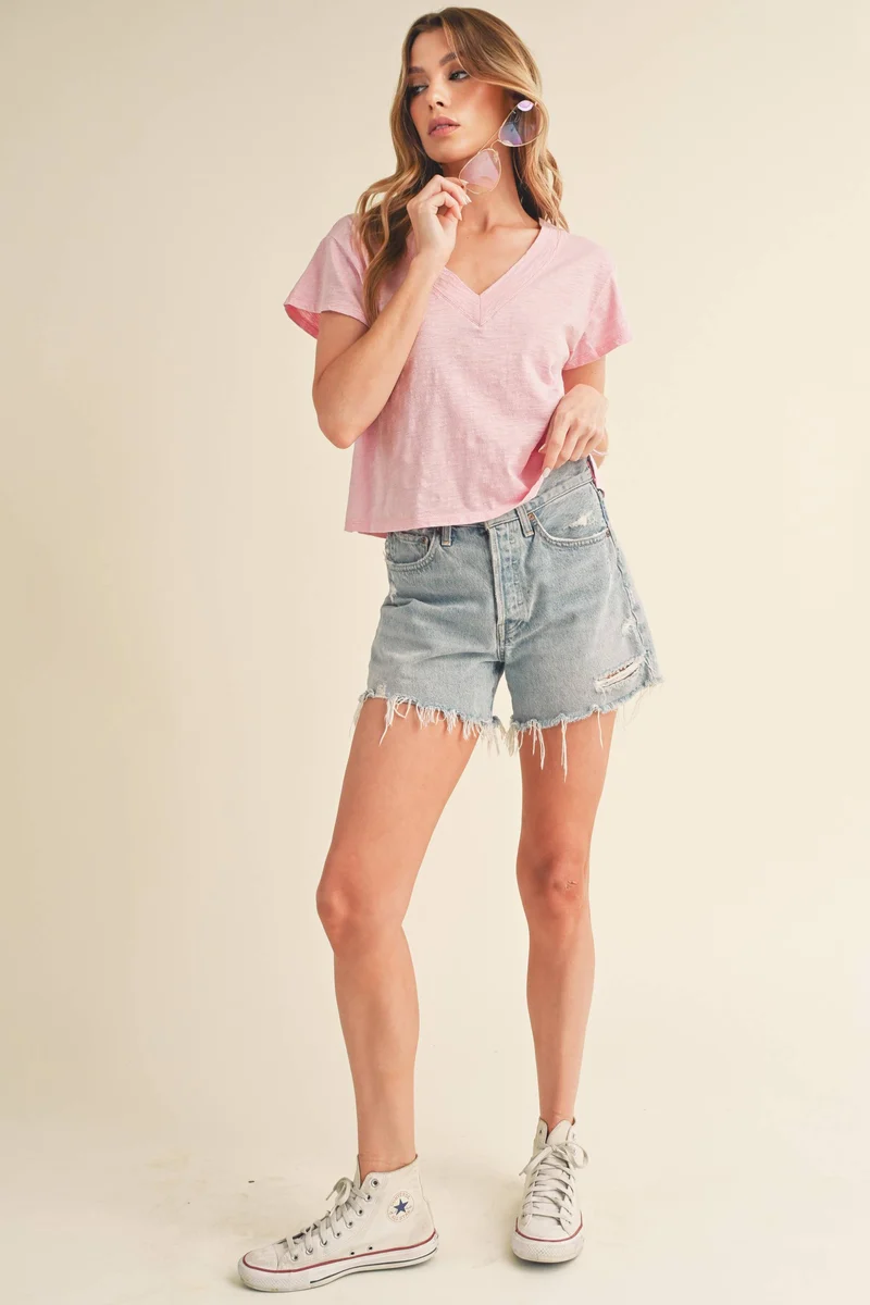 White V Neck crop tee