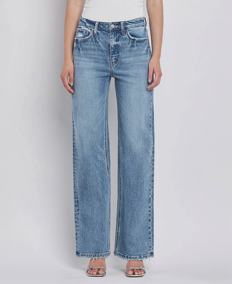 90'S SUPER HIGH RISE MEDIUM WASH WIDE JEANS T6242: LEAPING WATER / 24