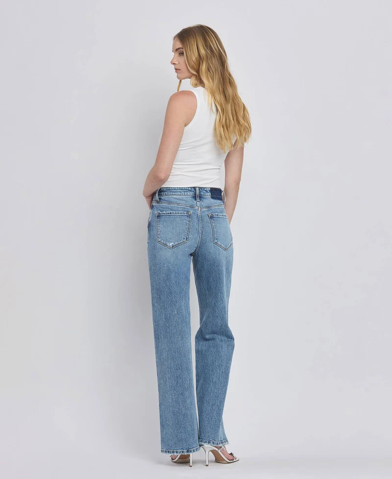 90'S SUPER HIGH RISE MEDIUM WASH WIDE JEANS T6242: LEAPING WATER / 24