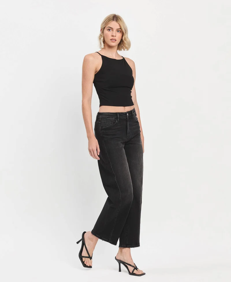 High Rise Black Barrel Pant