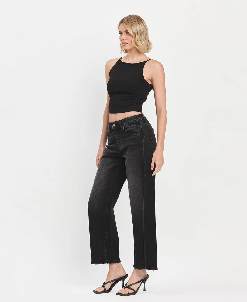 High Rise Black Barrel Pant