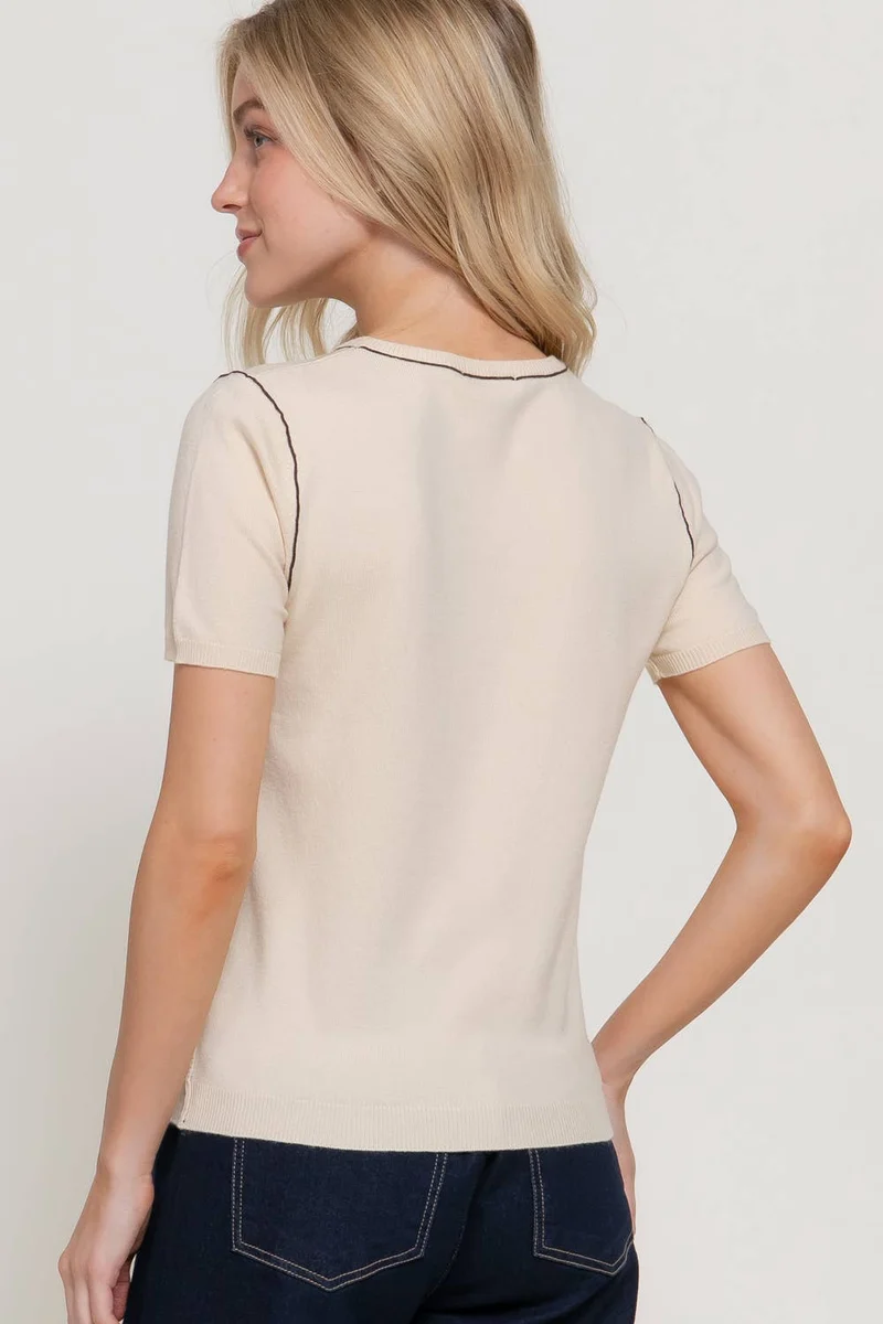 Short Sleeve Round Neck Knit Top