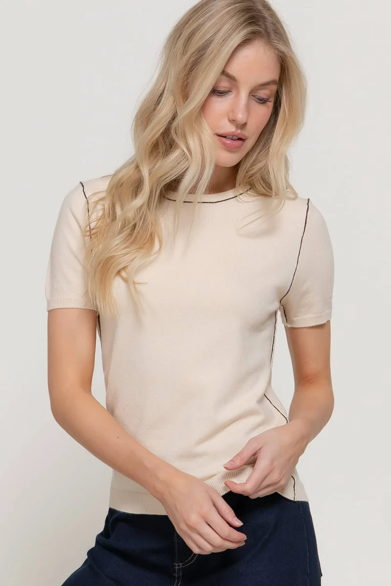 Short Sleeve Round Neck Knit Top