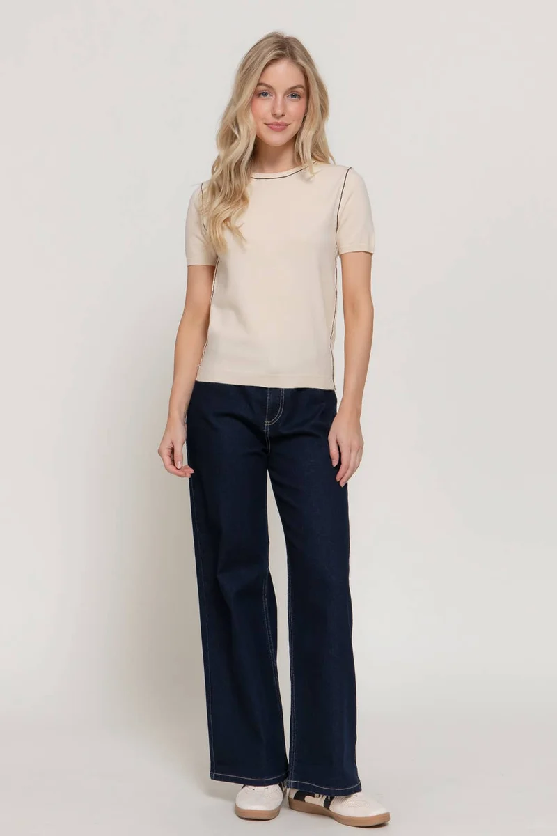 Short Sleeve Round Neck Knit Top