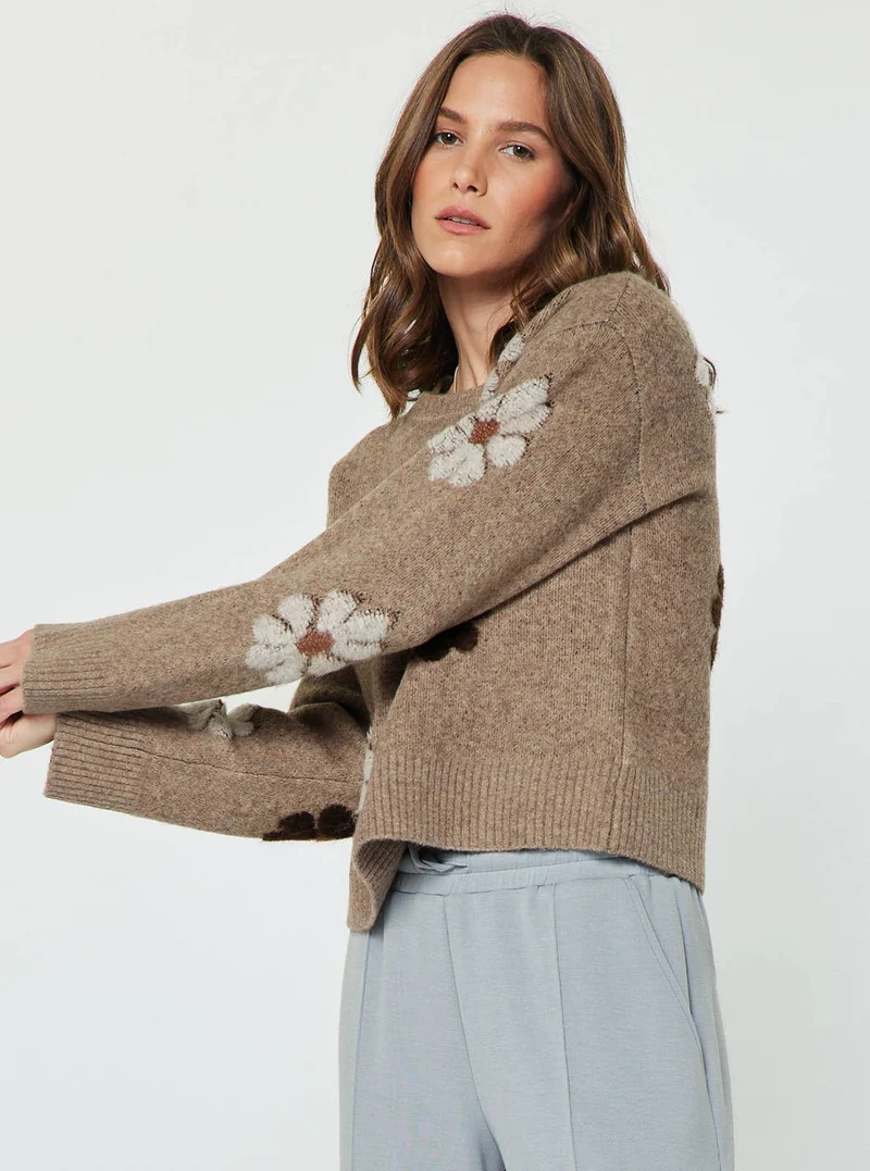 Daisy Floral Long Sleeve Knit Sweater