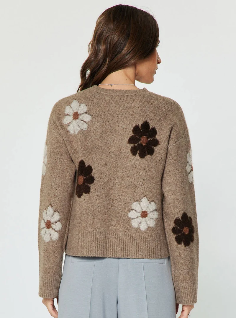 Daisy Floral Long Sleeve Knit Sweater