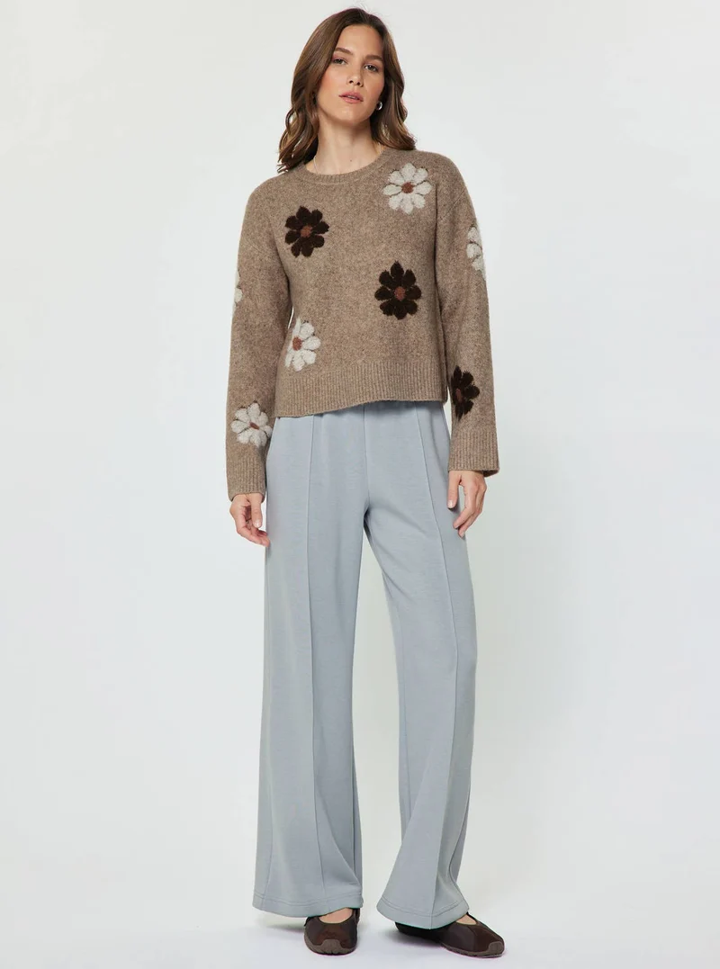 Daisy Floral Long Sleeve Knit Sweater