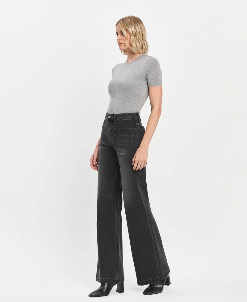 High Rise Patch Pkt Wide Leg