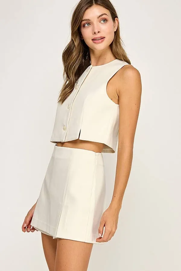 Sleeveless Ivory Button Crop Top