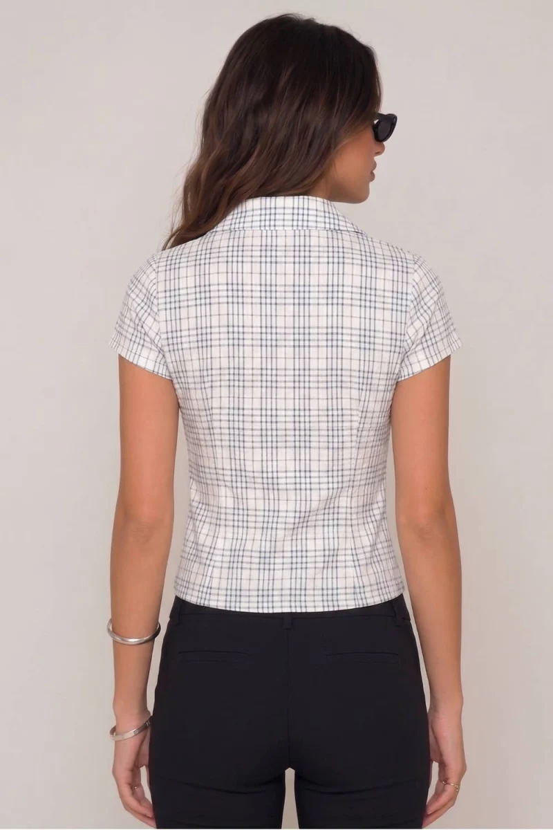 Plaid Button Front Blouse
