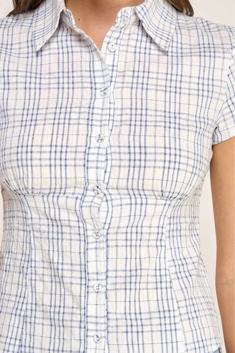 Plaid Button Front Blouse