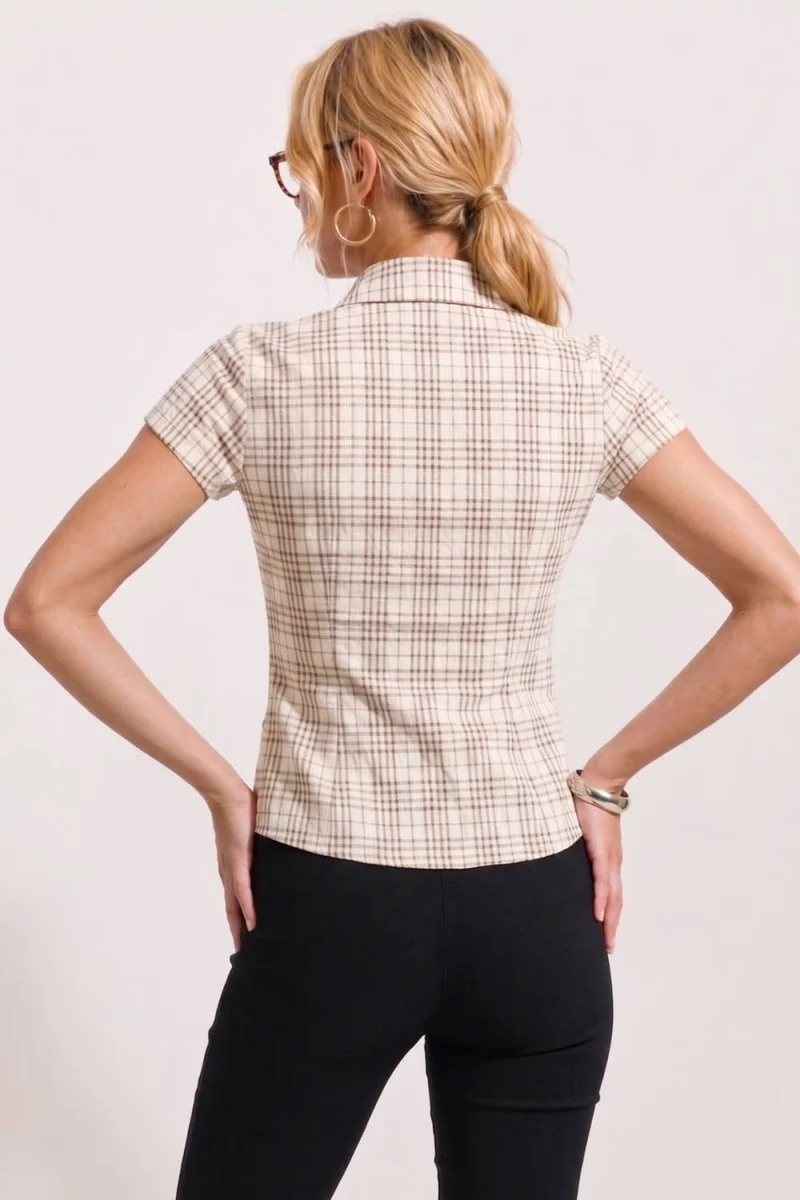 Plaid Button Front Blouse