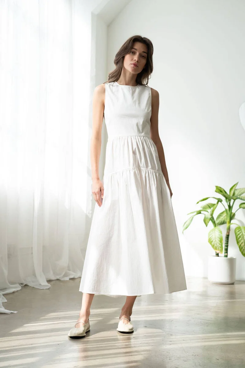 White Sleeveless Tiered Dress