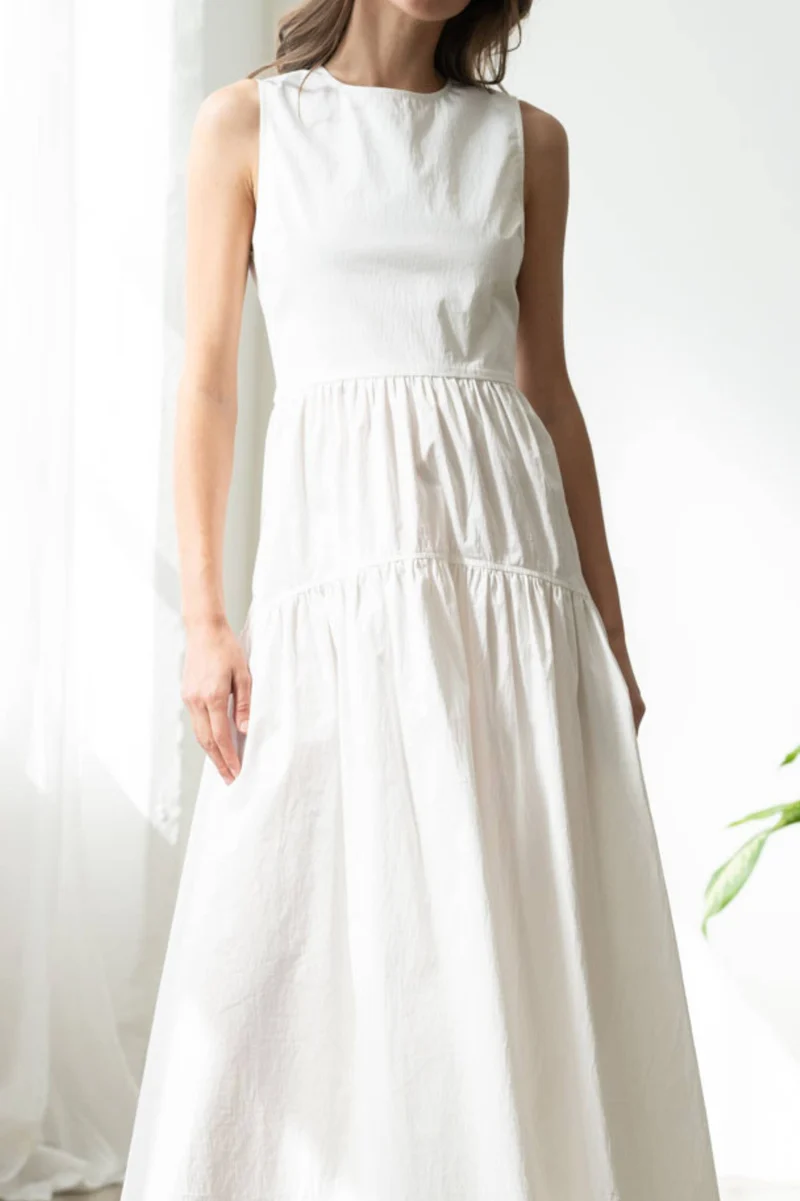 White Sleeveless Tiered Dress