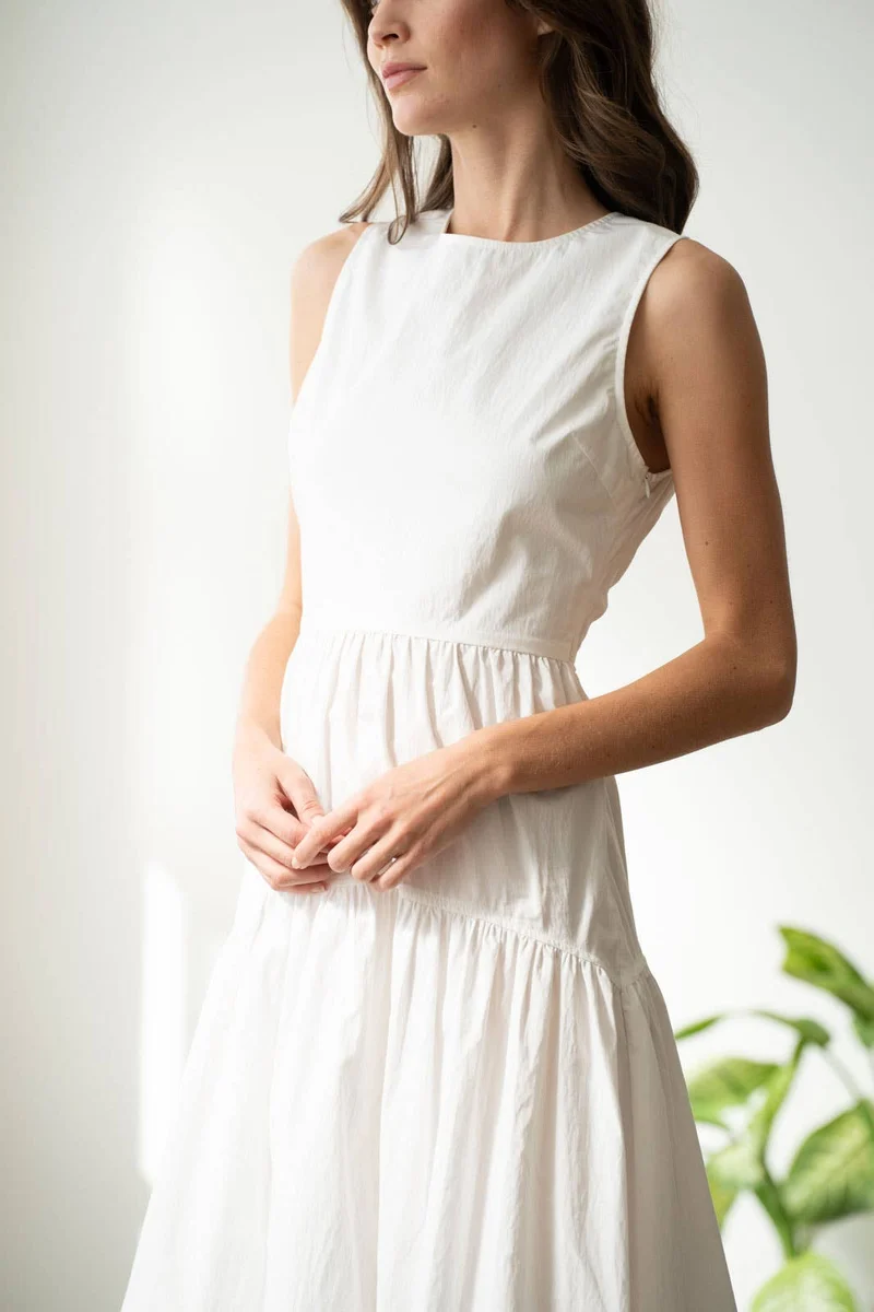 White Sleeveless Tiered Dress