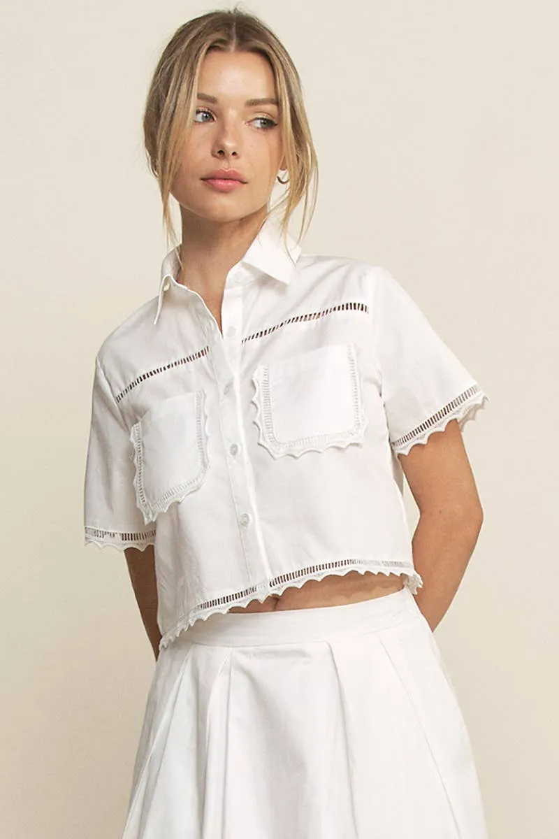 Lace Detail Short Sleeve Brouse