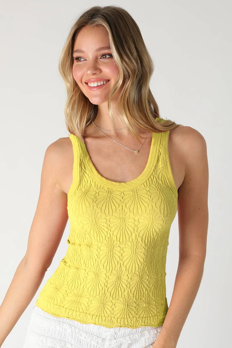 Reversible Lace Textured Tank Olive