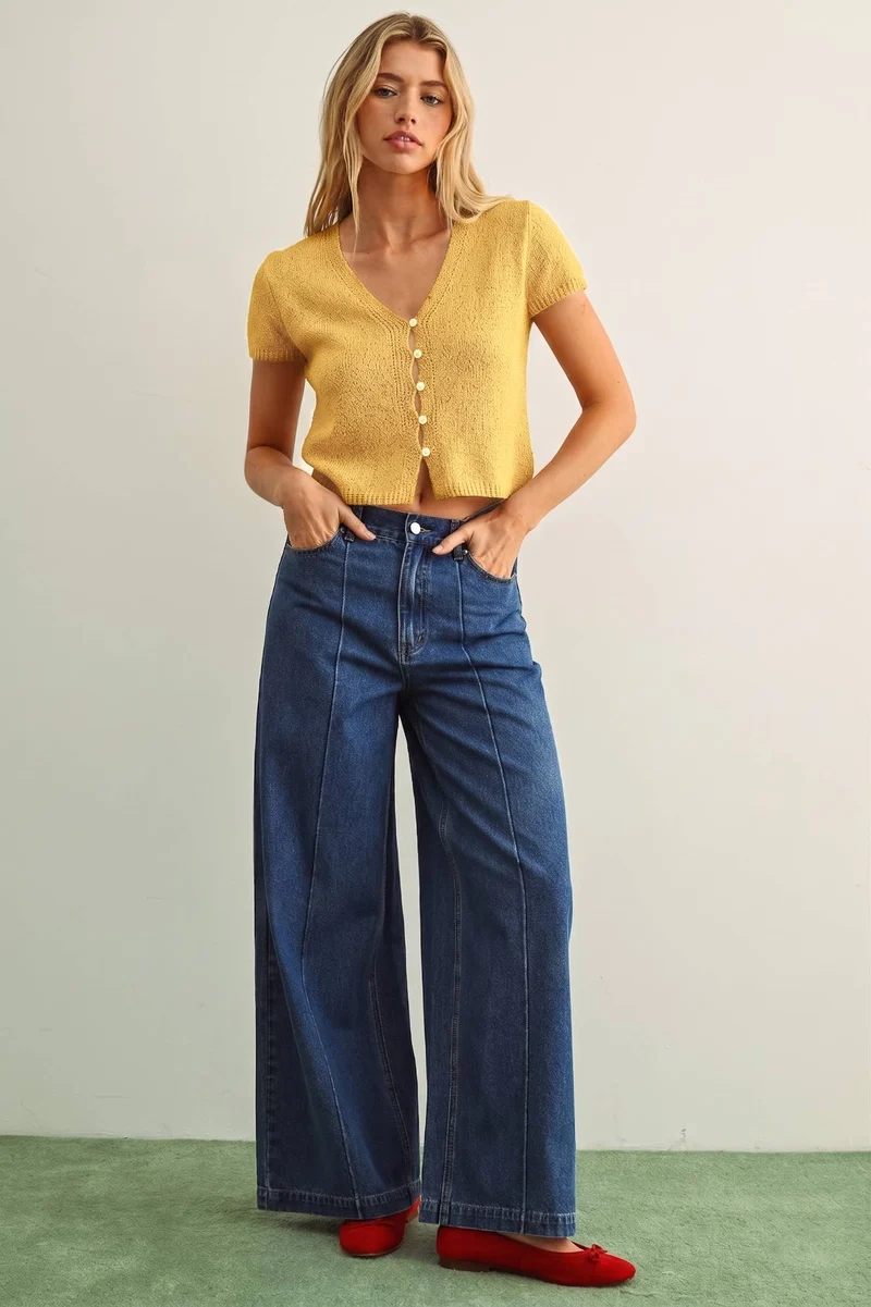 T6284 CAP SLEEVE BUTTON FRONT TOP: BEIGE / L