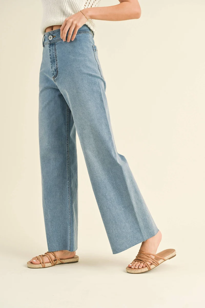 MMP623 STRAIGHT WIDE LEG DENIM PANTS: ECRU / L