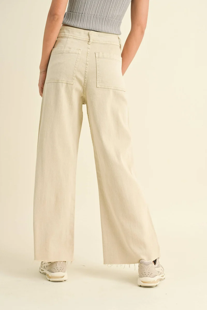 MMP623 STRAIGHT WIDE LEG DENIM PANTS: ECRU / L