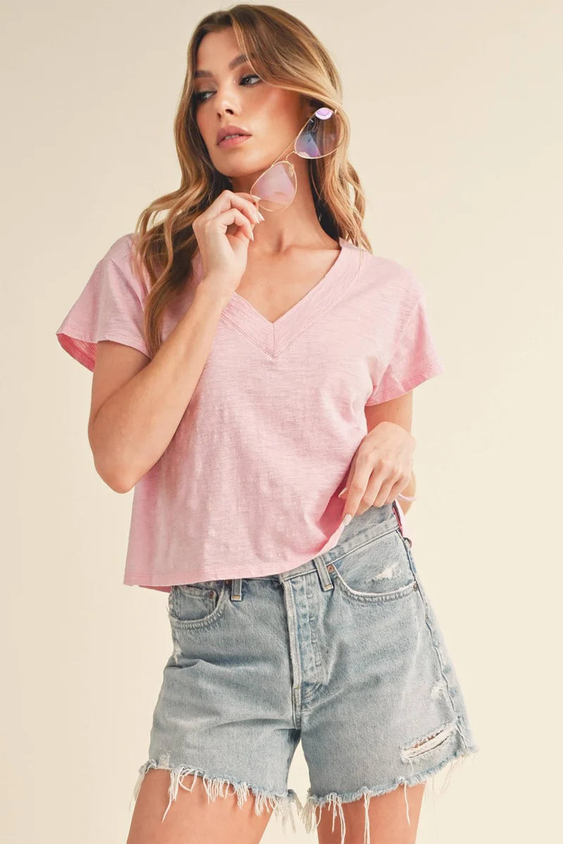 Red V Neck Crop Tee