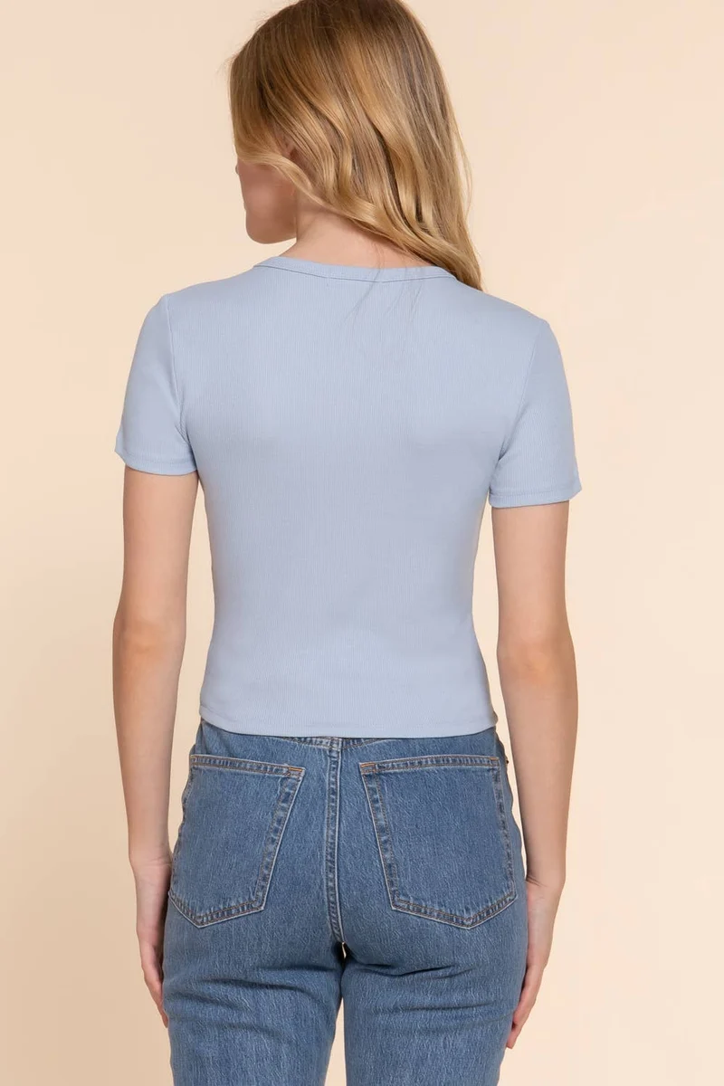 Short Sleeve Crew Neck Cotton Spandex Rib Knit Top : PNK-beige pink / L