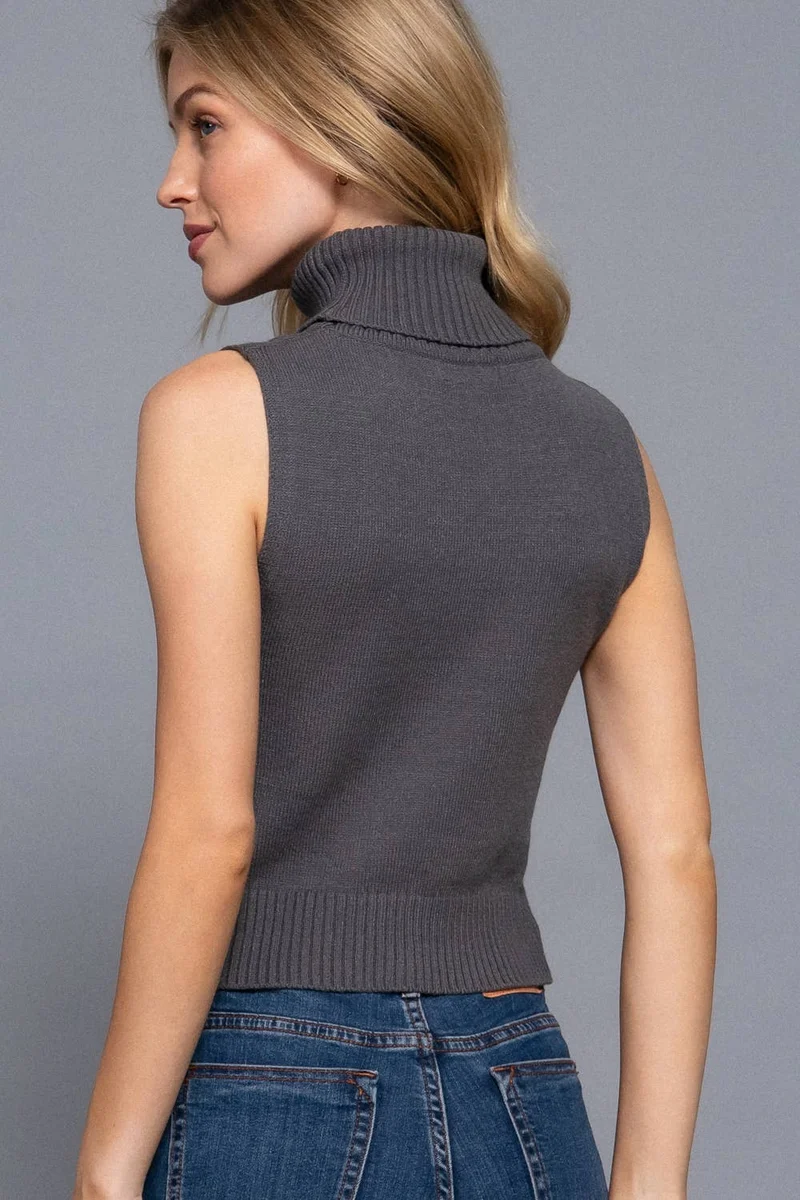 Sleeveless Turtle Neck Sweater Top IVORY