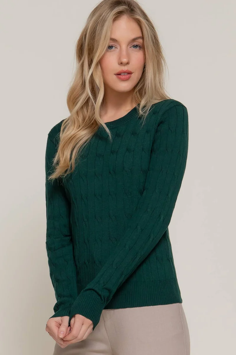Long Sleeve Round Neck Cable Sweater