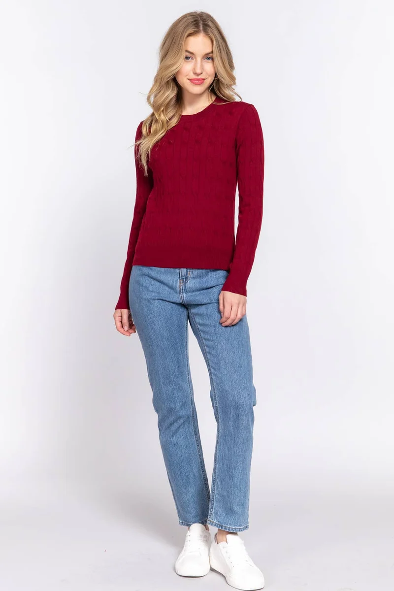 Long Sleeve Round Neck Cable Sweater