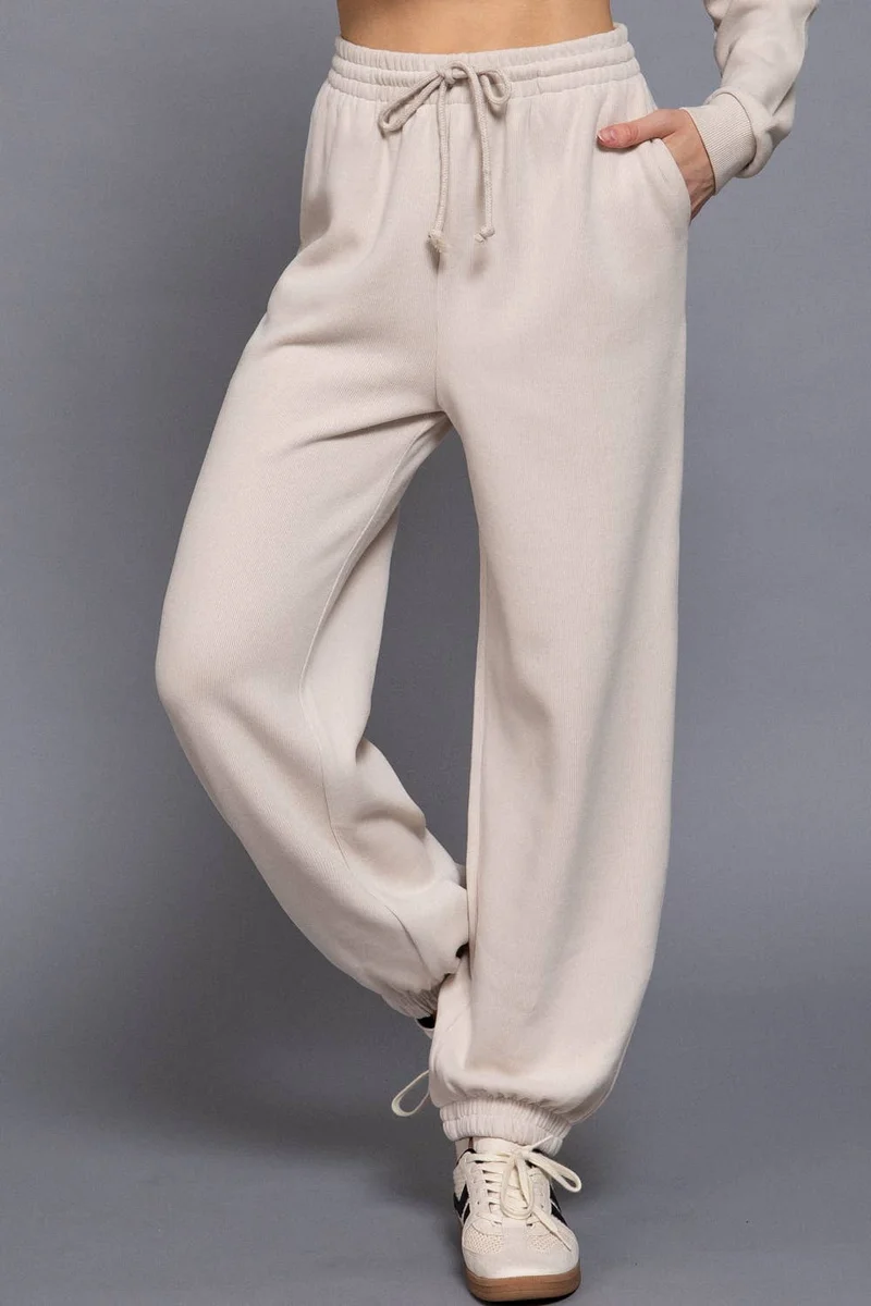 Elastic Waist Soft Jogger Pants:BEIGE