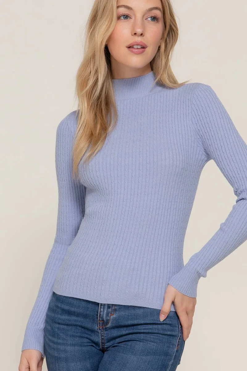 Long Sleeve Mock Neck Rib Sweater : RED