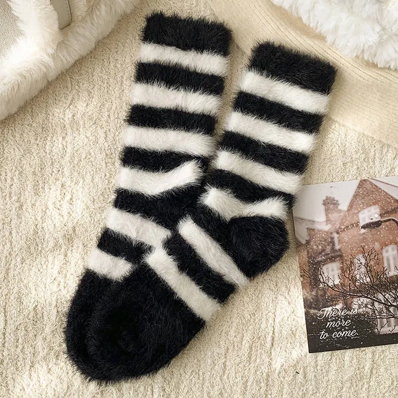 Striped Plush Socks Women Winter Thick Warm_CWMS02855: RED / (OS) 5
