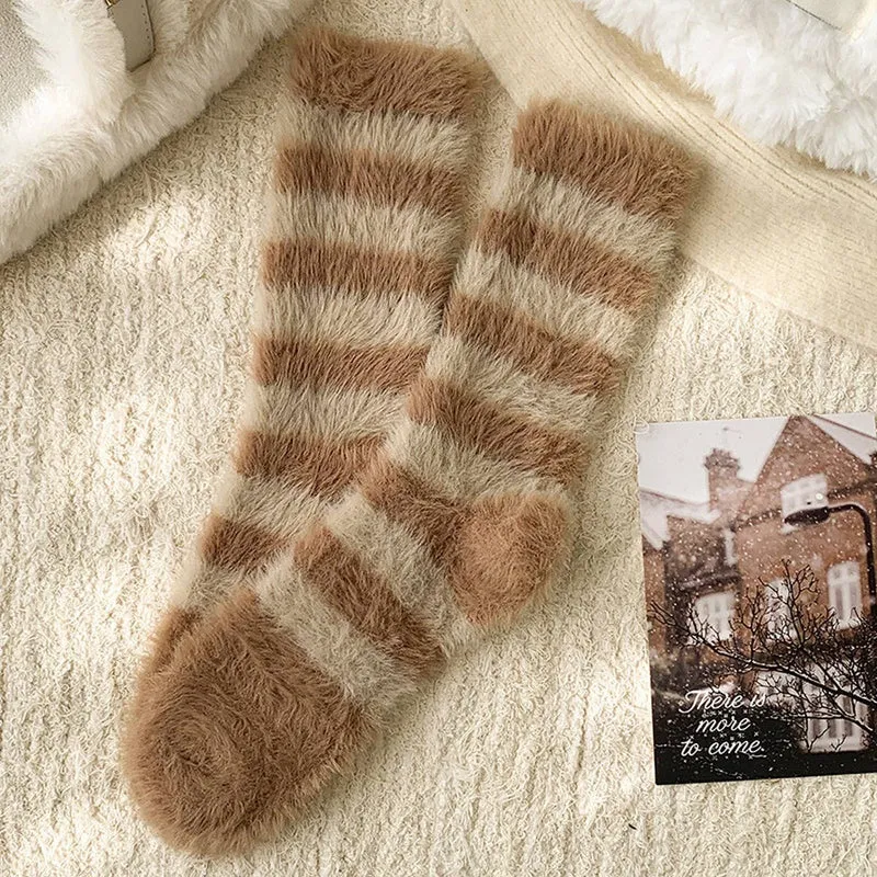 Striped Plush Socks Women Winter Thick Warm_CWMS02855: RED / (OS) 5